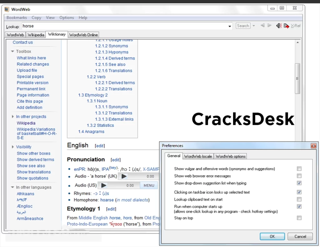 Settings Of WordWeb Pro Crack